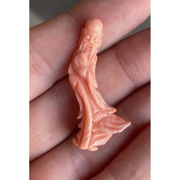 1 9/16" RARE Antique Chinese Hand Carved Coral God Shou Lao Immortal Asian Art - Picture 11 of 12